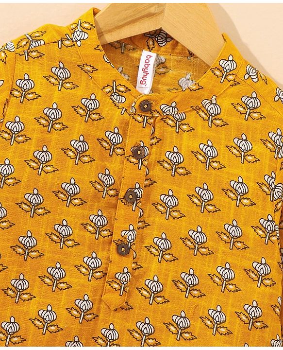 Babyhug Full Sleeves Kurta & Pyjama Set Printed- Yellow
