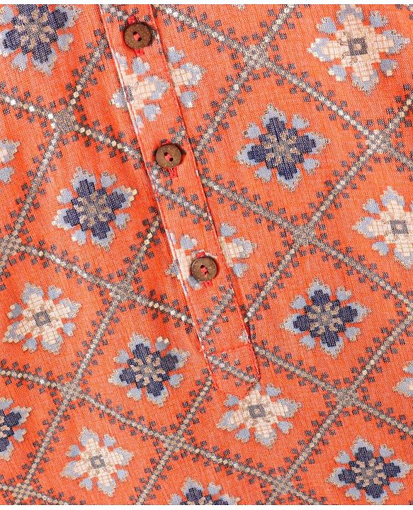 Babyhug Cotton Woven Full Sleeves Kurta & Dhoti Set Ethnic Print - Peach