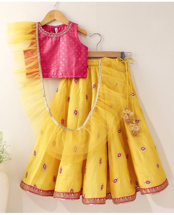 Babyhug Sleeveless Printed Choli Lehenga & Dupatta Set - Yellow