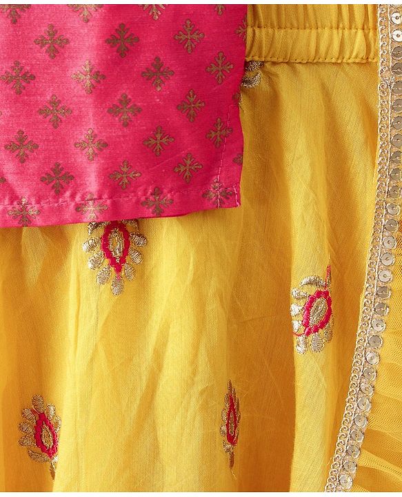 Babyhug Sleeveless Printed Choli Lehenga & Dupatta Set - Yellow