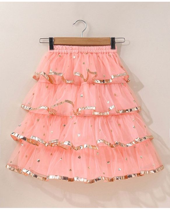 Babyhug One Shoulder Choli & Glitter Printed Lehenga With Dupatta - Peach