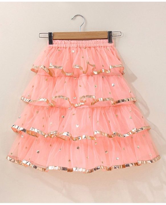 Babyhug One Shoulder Choli & Glitter Printed Lehenga With Dupatta - Peach