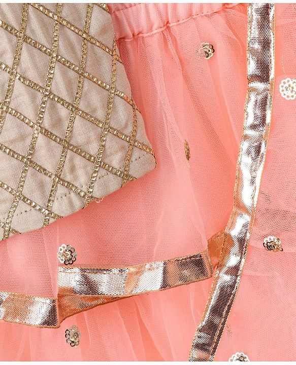 Babyhug One Shoulder Choli & Glitter Printed Lehenga With Dupatta - Peach