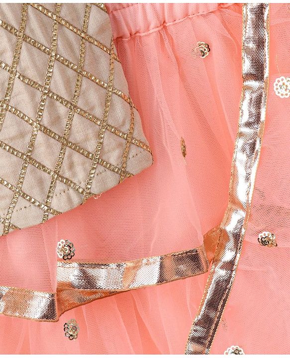 Babyhug One Shoulder Choli & Glitter Printed Lehenga With Dupatta - Peach