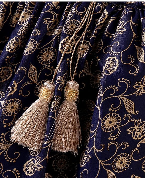 Babyhug Sleeveless Woven Choli & Lehenga With Dupatta Embroidered & Sequinned - Navy Blue