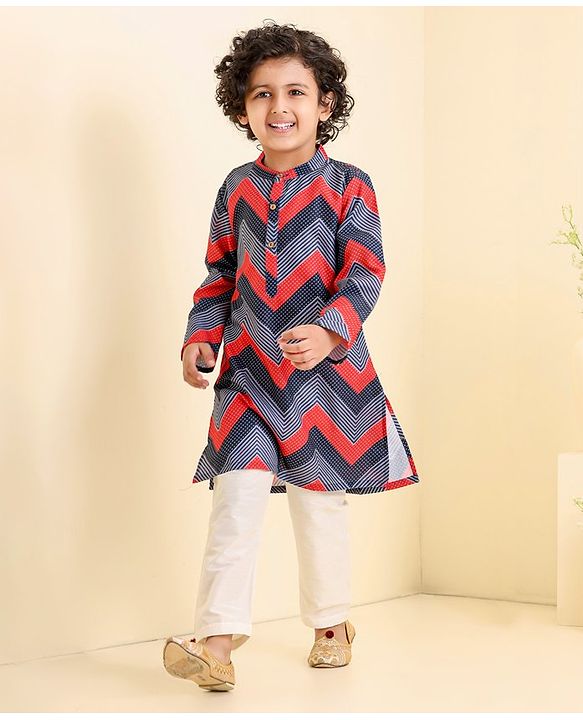 Babyhug Full Sleeves Printed Kurta Pyjama Set- Multicolor
