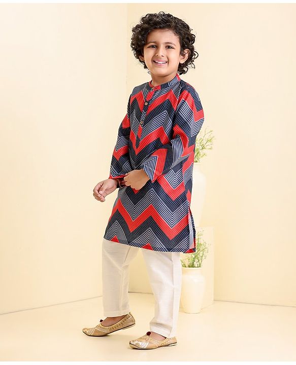 Babyhug Full Sleeves Printed Kurta Pyjama Set- Multicolor