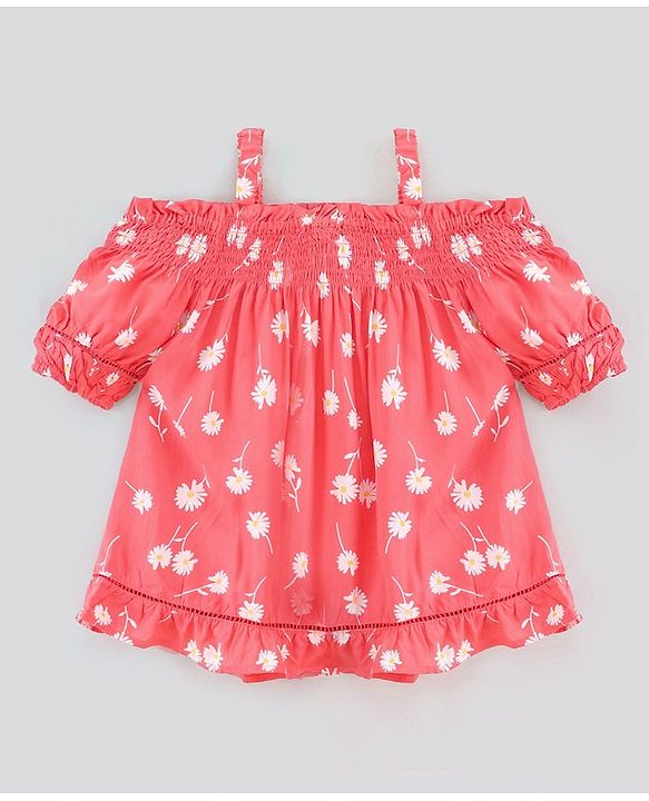 Pine Kids Off Shoulder Sleeves All Over Print Top - Red