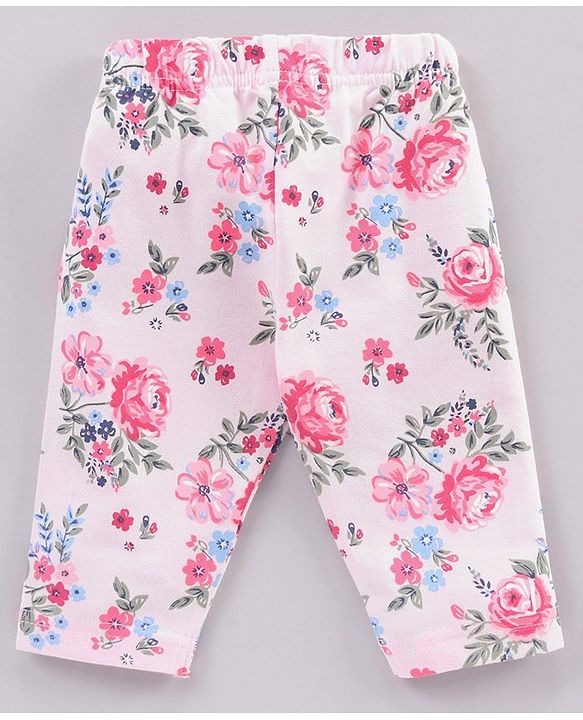 Babyhug Three Fourth Length Cotton Floral Printed Leggings - Pink & Blue