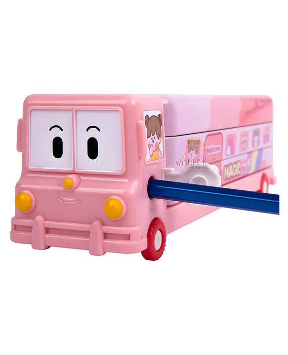 WISHKEY Bus Pencil Box For Kids With Movable Wheels