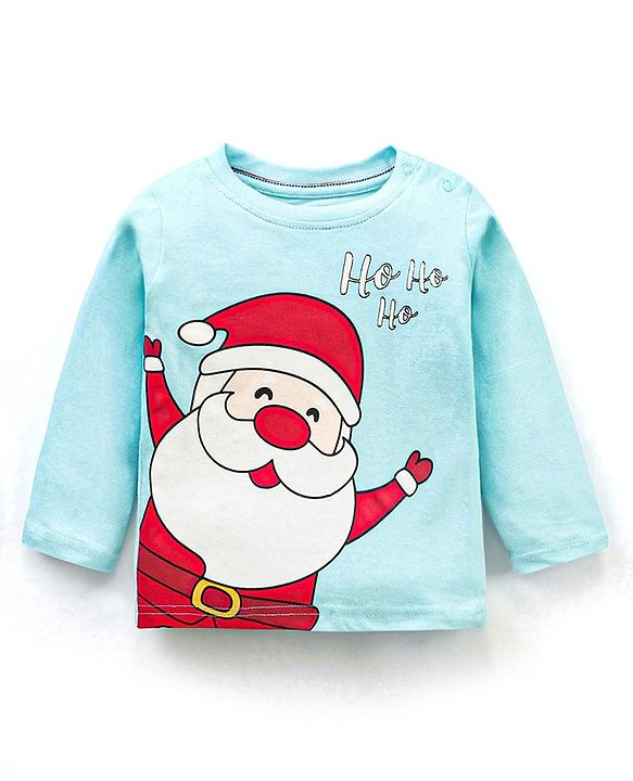 Babyhug Full Sleeves Nightwear Pyjama Set Santa Clause Print - Blue