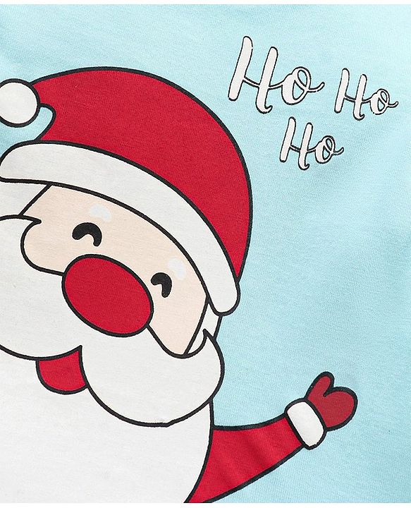 Babyhug Full Sleeves Nightwear Pyjama Set Santa Clause Print - Blue
