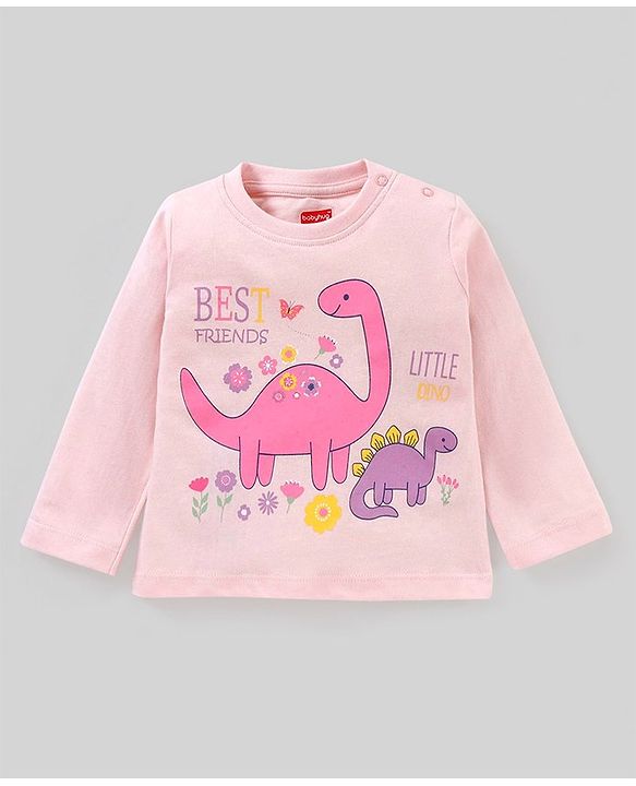 Babyhug 100% Cotton Full Sleeves Night Suit Dino Print - Pink