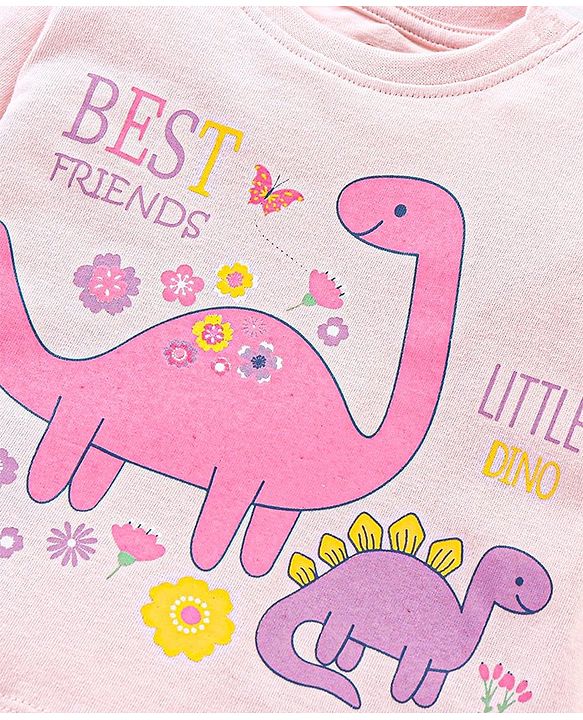 Babyhug 100% Cotton Full Sleeves Night Suit Dino Print - Pink