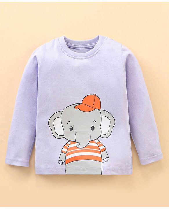 Babyhug Full Sleeves Nightwear Pyjama Set Elephant Print - Purple Blue