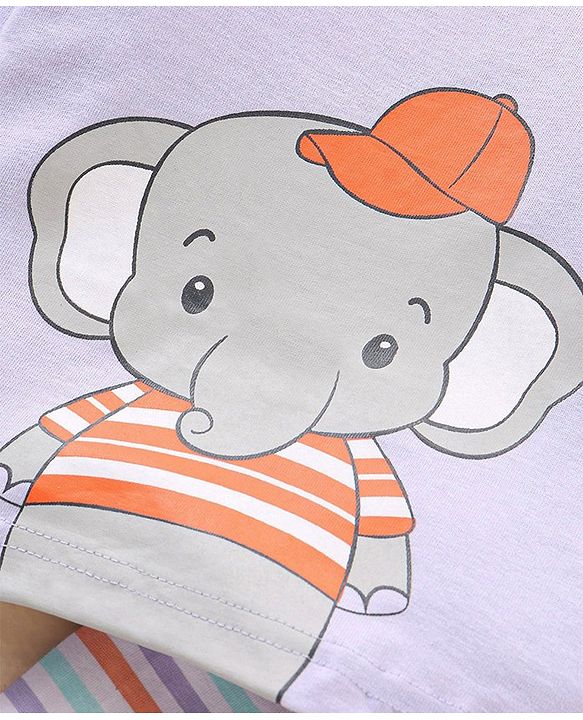 Babyhug Full Sleeves Nightwear Pyjama Set Elephant Print - Purple Blue