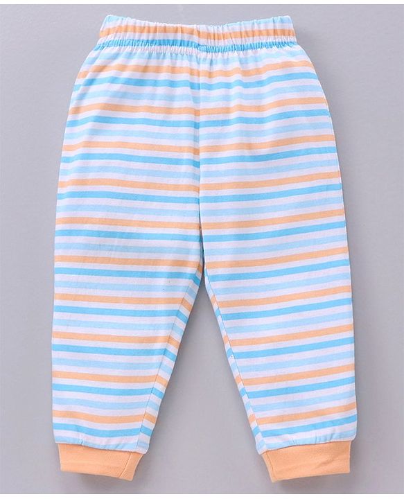 Babyhug Cotton Knit Full Sleeves Elephant Print & Striped Night Suit - Orange
