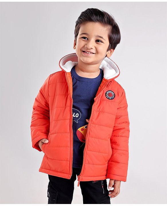 Babyhug Full Sleeves Quilted Hooded Jacket Solid- Orange