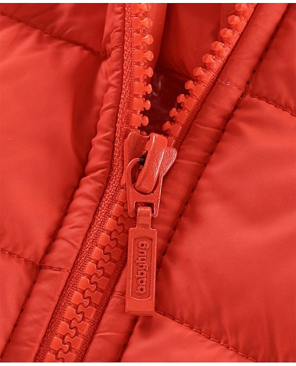 Babyhug Full Sleeves Quilted Hooded Jacket Solid- Orange