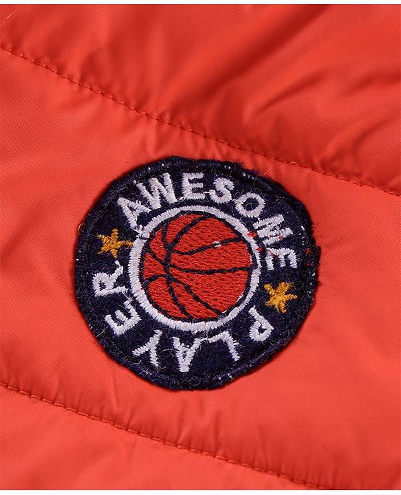 Babyhug Full Sleeves Quilted Hooded Jacket Solid- Orange