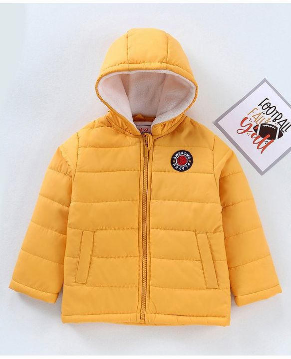 Babyhug Woven Full Sleeves Winter Jacket Solid - Yellow