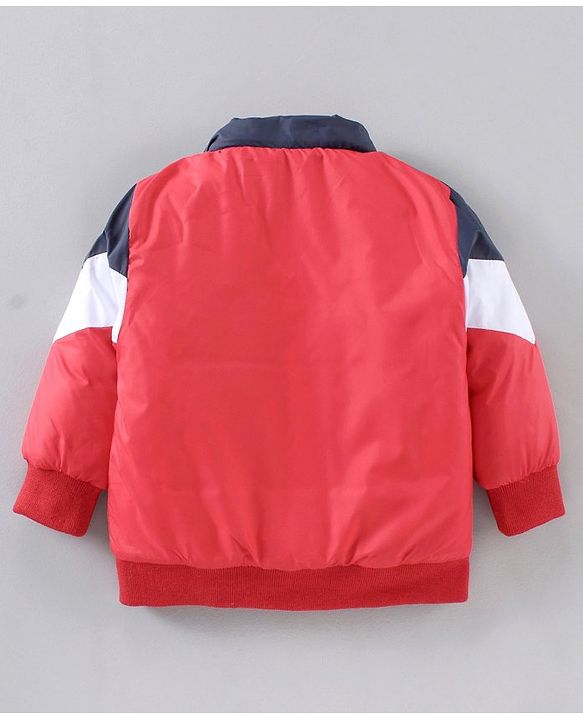 Babyhug Full Sleeves Color Block Detachable Hood Winter Jacket - Red Navy Blue White