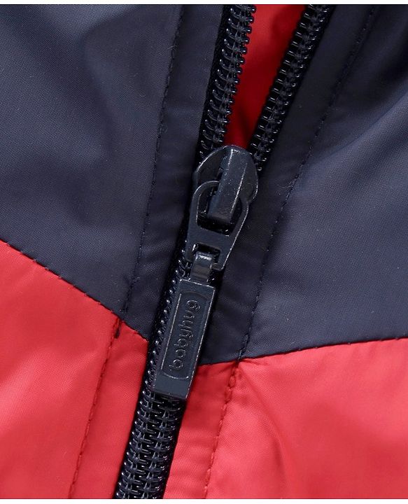 Babyhug Full Sleeves Color Block Detachable Hood Winter Jacket - Red Navy Blue White