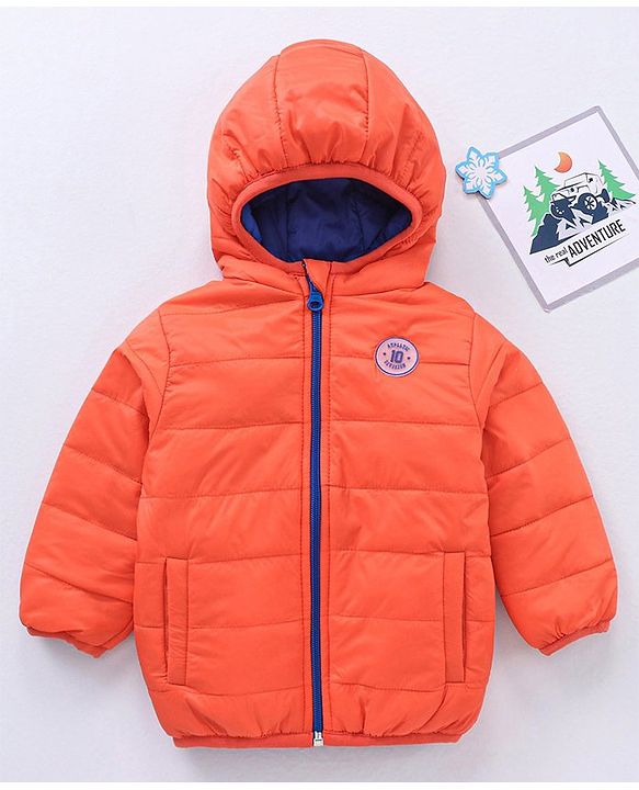 Babyhug Nylon Elastane Full Sleeves Hooded Reversible Jacket - Orange and Blue