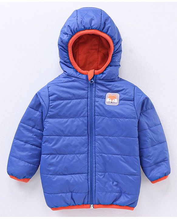 Babyhug Nylon Elastane Full Sleeves Hooded Reversible Jacket - Orange and Blue