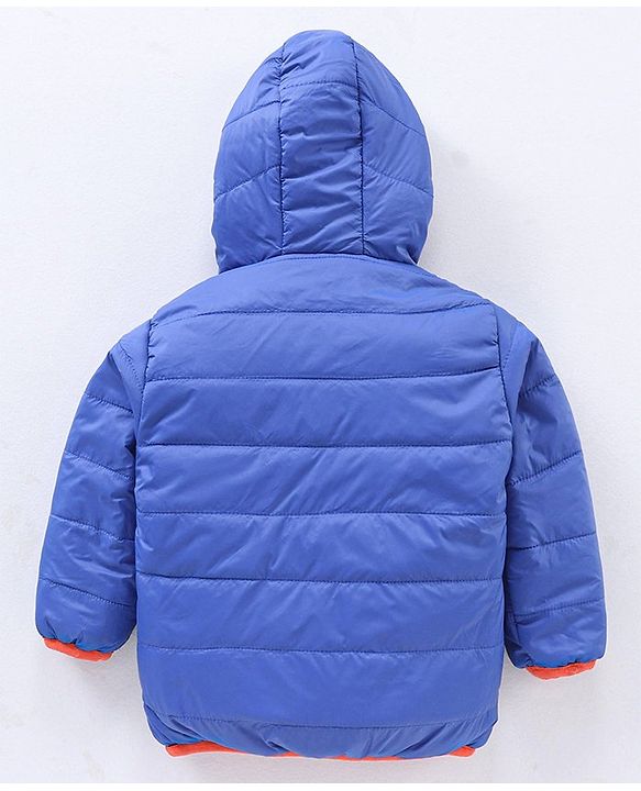 Babyhug Nylon Elastane Full Sleeves Hooded Reversible Jacket - Orange and Blue