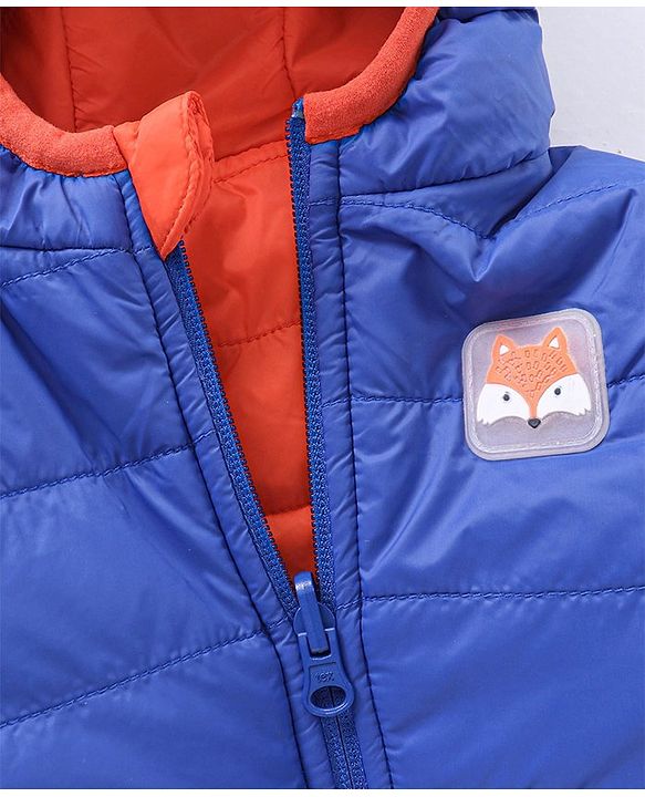 Babyhug Nylon Elastane Full Sleeves Hooded Reversible Jacket - Orange and Blue