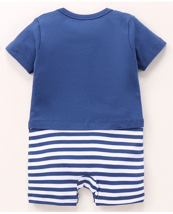 Babyhug 100% Cotton Short Sleeves Romper Teddy Print - Blue