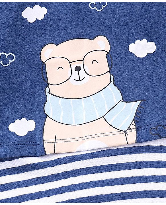 Babyhug 100% Cotton Short Sleeves Romper Teddy Print - Blue