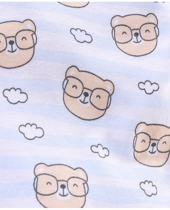 Babyhug 100% Cotton Half Sleeves Rompers Bear Face Print- Blue
