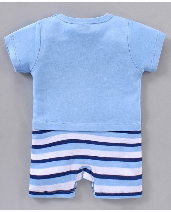 Babyhug 100% Cotton Half Sleeves Romper Bear Face Print - Blue