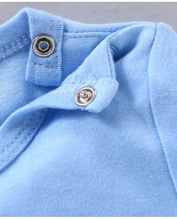 Babyhug 100% Cotton Half Sleeves Romper Bear Face Print - Blue