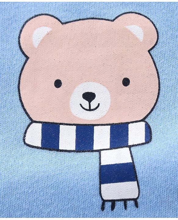 Babyhug 100% Cotton Half Sleeves Romper Bear Face Print - Blue