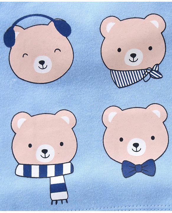 Babyhug 100% Cotton Half Sleeves Romper Bear Face Print - Blue