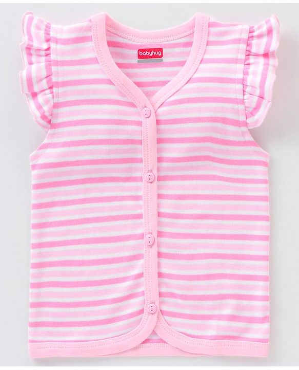 Babyhug 100% Cotton Half Sleeves Striped & Cat Printed Vest Pack Of 3 - Multicolour