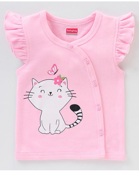 Babyhug 100% Cotton Half Sleeves Striped & Cat Printed Vest Pack Of 3 - Multicolour