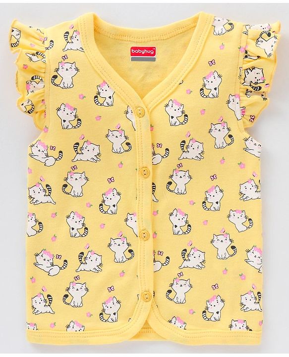 Babyhug 100% Cotton Half Sleeves Striped & Cat Printed Vest Pack Of 3 - Multicolour