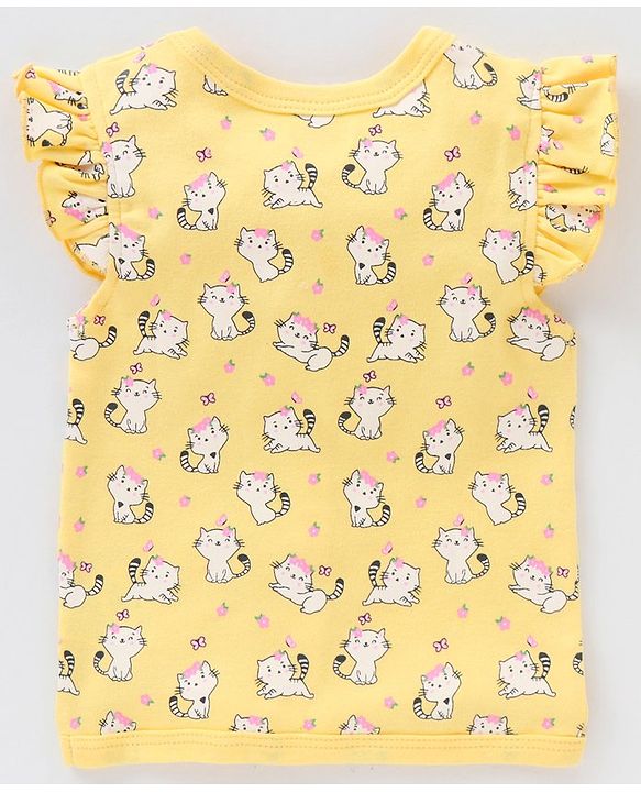 Babyhug 100% Cotton Half Sleeves Striped & Cat Printed Vest Pack Of 3 - Multicolour