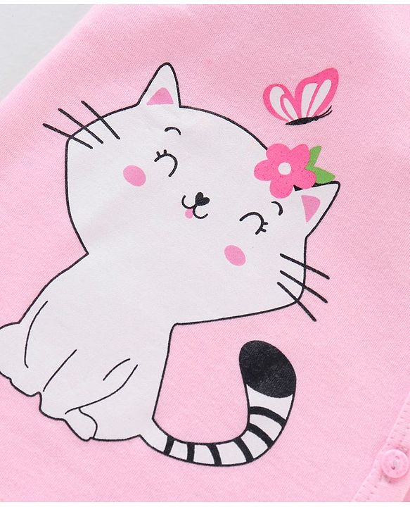 Babyhug 100% Cotton Half Sleeves Striped & Cat Printed Vest Pack Of 3 - Multicolour
