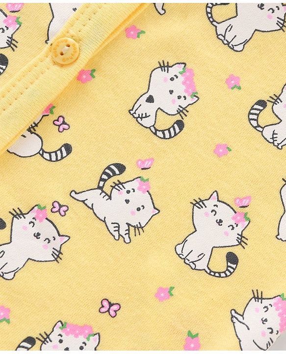 Babyhug 100% Cotton Half Sleeves Striped & Cat Printed Vest Pack Of 3 - Multicolour