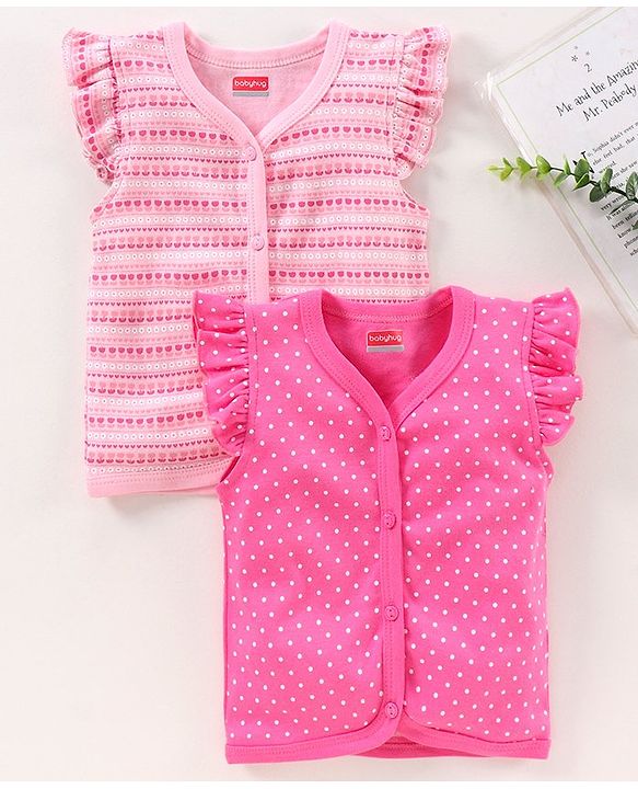 Babyhug 100% Cotton Cap Sleeves Vests Pack of 2 Floral & Polka Dot Print- Multicolor