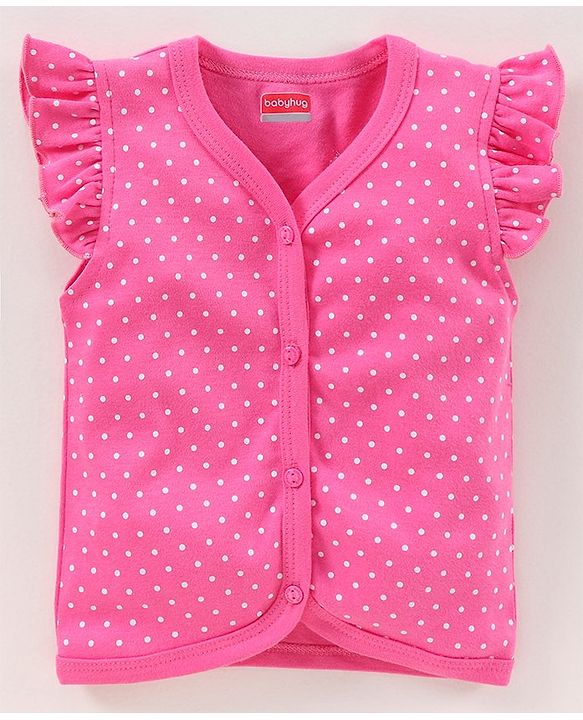 Babyhug 100% Cotton Cap Sleeves Vests Pack of 2 Floral & Polka Dot Print- Multicolor