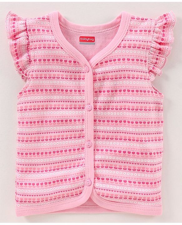 Babyhug 100% Cotton Cap Sleeves Vests Pack of 2 Floral & Polka Dot Print- Multicolor
