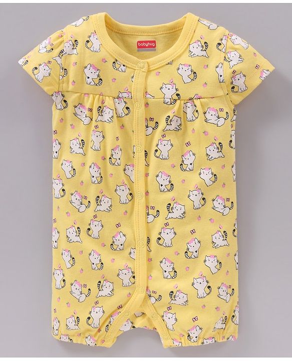 Babyhug Short Sleeves 100% Cotton Romper Pack of 2 - Pink Yellow