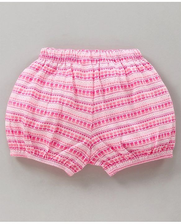 Babyhug 100% Cotton Bloomers Cat Print & Striped Pack Of 5 - Pink Yellow
