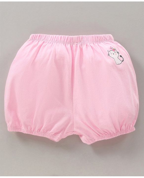 Babyhug 100% Cotton Bloomers Cat Print & Striped Pack Of 5 - Pink Yellow